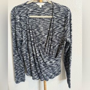 Market And Spruce Women’s Faux Wrap Blue Cozy Long Sleeve Top Size XL